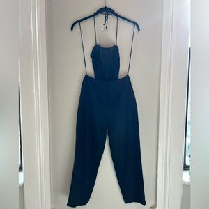 Reformation Black Linen Halter Apron Jumpsuit